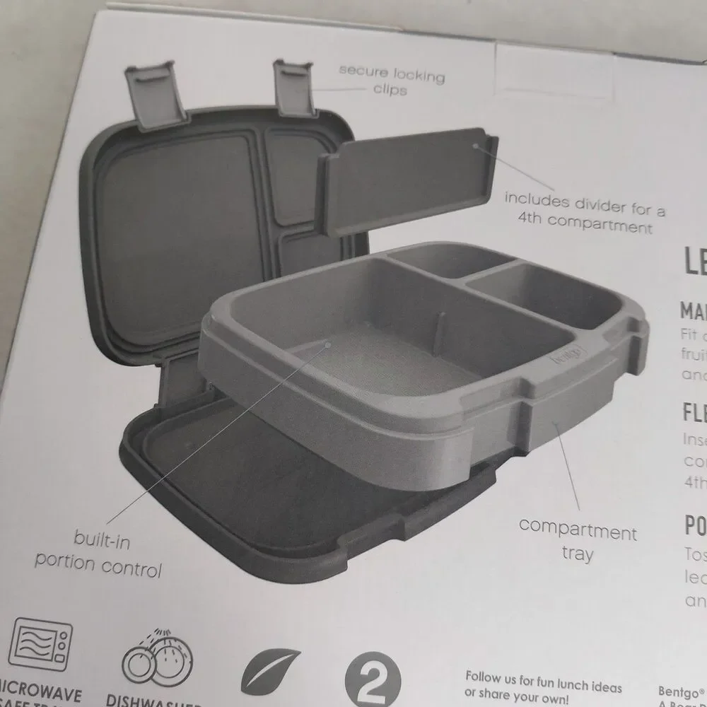 NEW Bentgo Fresh Leak-Proof Bento Lunch Box Charcoal Gray 3/4 Compartments NIB